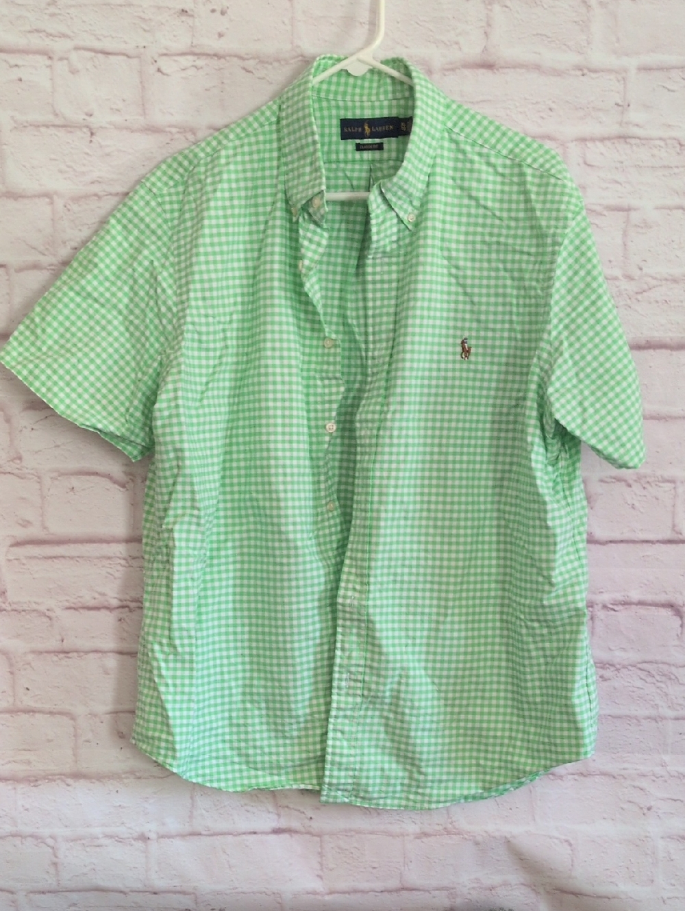 Ralph Lauren Men’s Mint Green Gingham Short Sleeve Button-Down Shirt